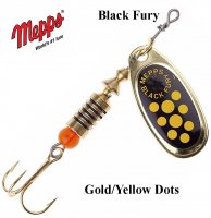 Mepps Black Fury Gold Yellow Dots