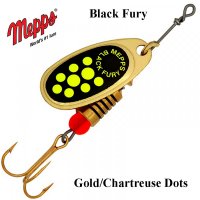 Mepps Black Fury Gold Chartreuse Dots