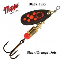 Mepps Black Fury Black Orange Dots