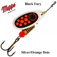 Sukriukė Mepps Black Fury Silver Orange Dots